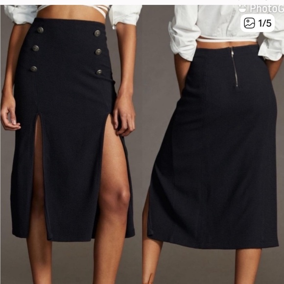 Anthropologie Dresses & Skirts - Anthropologie Black Dual Split Midi Skirt